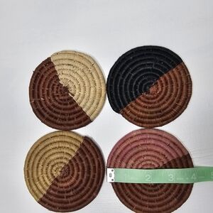 Set of 4 Handwoven Coasters |Natural Straw & Fiber |4" Round | Boho Rustic Style